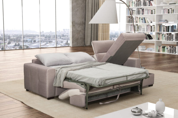 Mattias ágyazható sarokkanapé kanapéágy szürke-bézs relaxfotellel ágyneműtartós - NOVETEX - Ágyban a legjobb