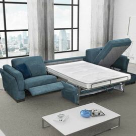 Mary 3 személyes kék ágyneműtartós kanapéágy relaxfotellel - NOVETEX - Ágyban a legjobb!