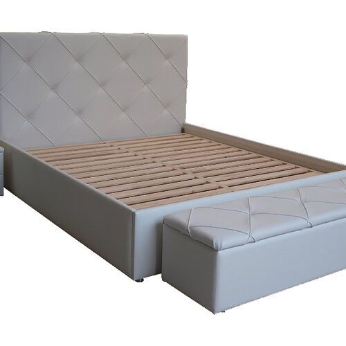 Kárpitos ágy - ágykeret (Kansas Káró franciaágy), éjjeliszekrény, lábvégpad