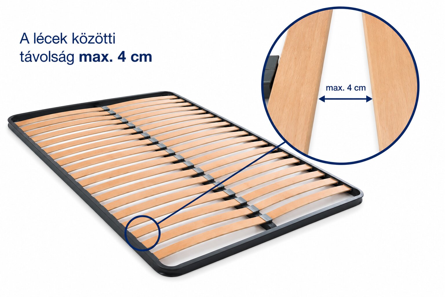 Ajánlott léctávolság ágyrácsnál: max. 4 cm