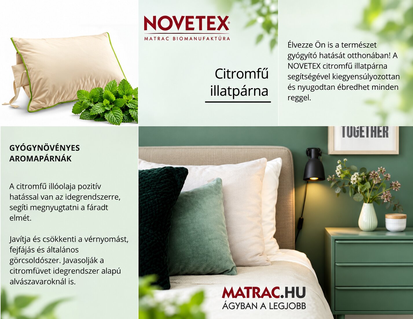 NOVETEX citromfű gyógynövényes párna – természetes pihenés NOVETEX citromfű gyógynövényes párna természetes citromfű aromával