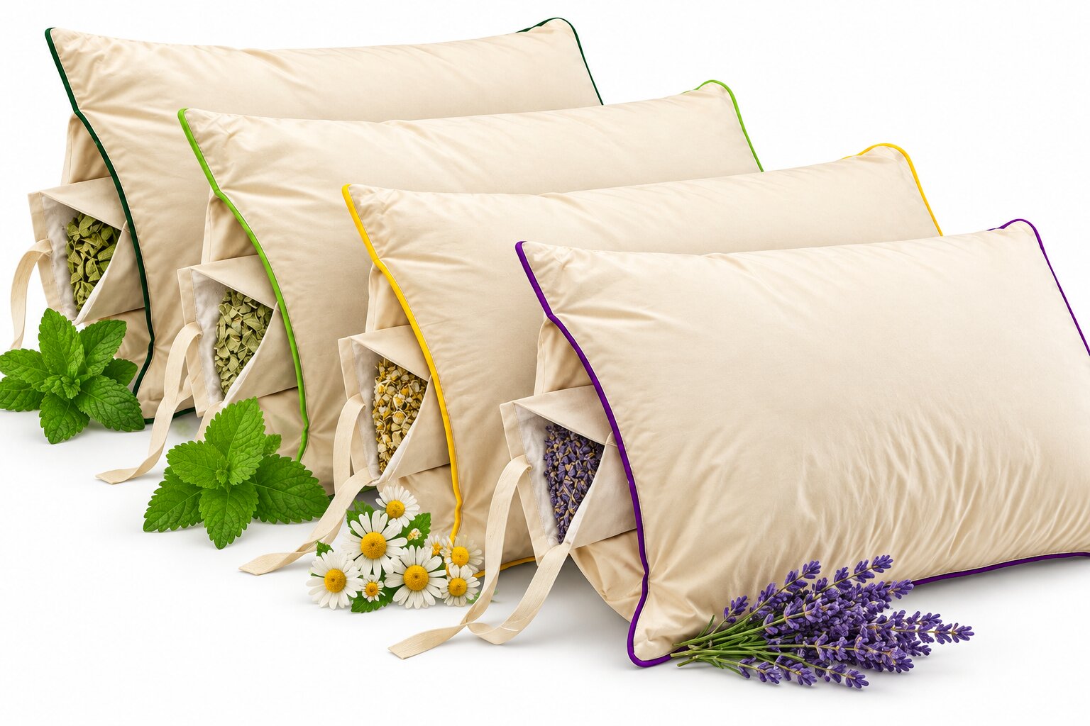 NOVETEX gyógynövényes párnák – négyféle cserélhető aromatasakkal NOVETEX gyógynövényes párnák borsmenta, citromfű, kamilla és levendula cserélhető aromatasakkal
