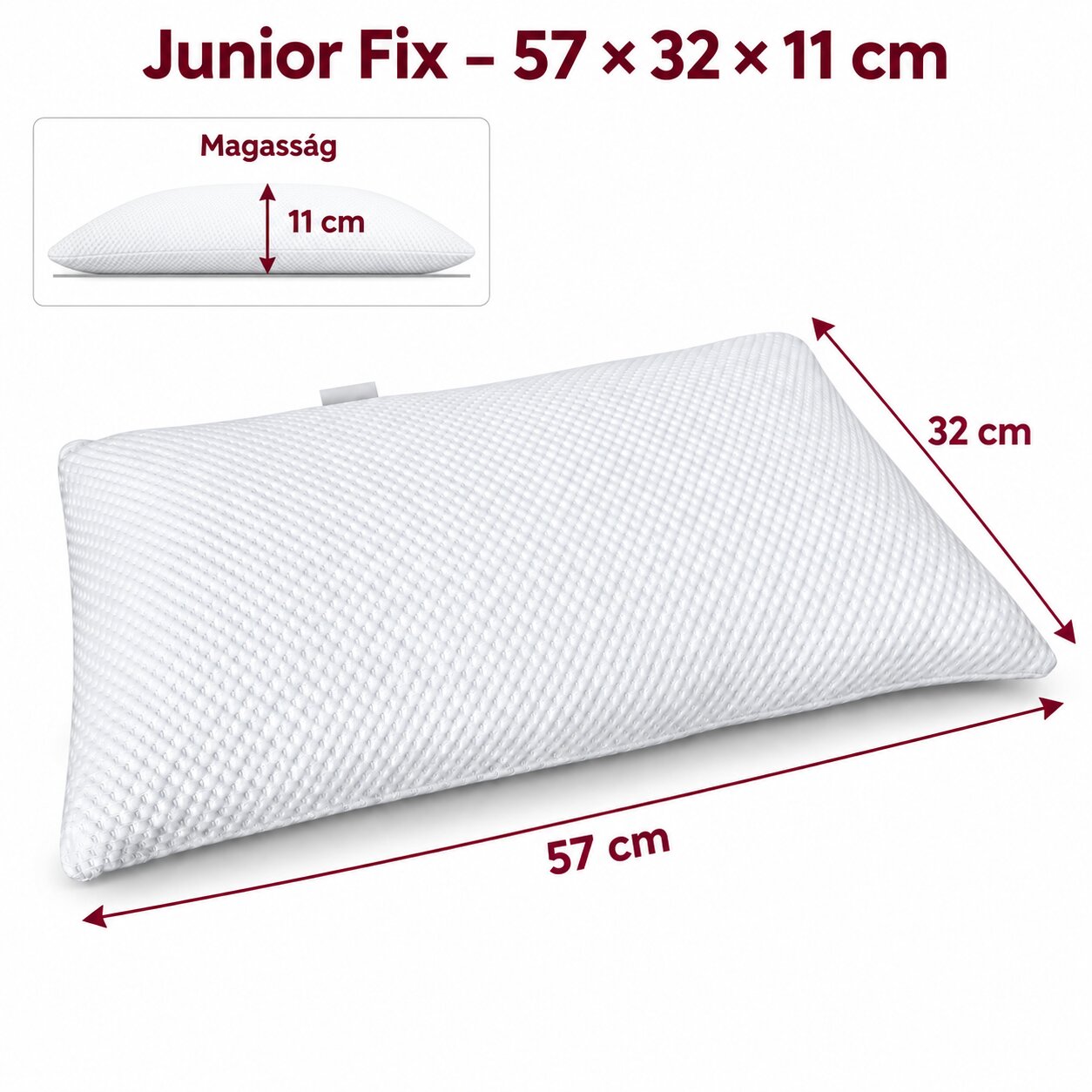 NOVETEX Junior Fix párna méretei: 57 cm hosszú, 32 cm széles és 11 cm magas