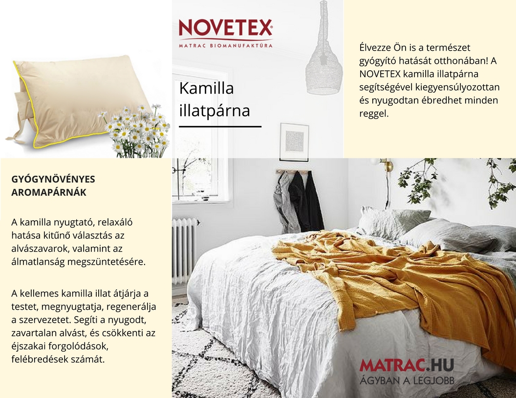 NOVETEX kamilla gyógynövényes párna sárga szegéllyel a nyugodt és pihentető alvásért