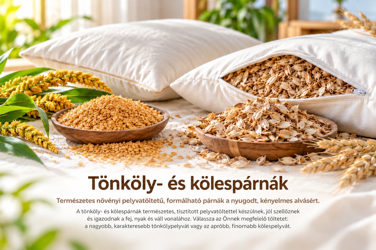 Tönköly- és kölespárnák összehasonlítása természetes pelyvatöltettel